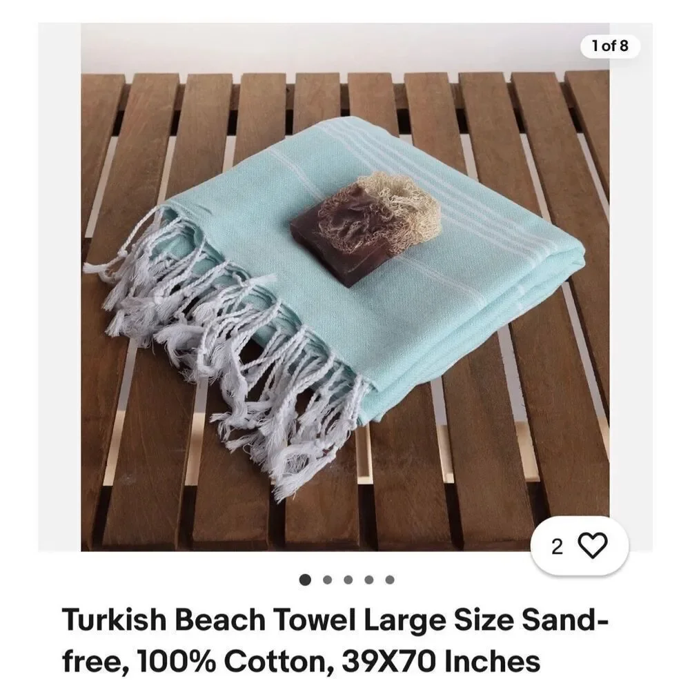 NWOT Crew Tampa Bay Go Fish Striped Fringe Turkish Beach Towel Blue 37